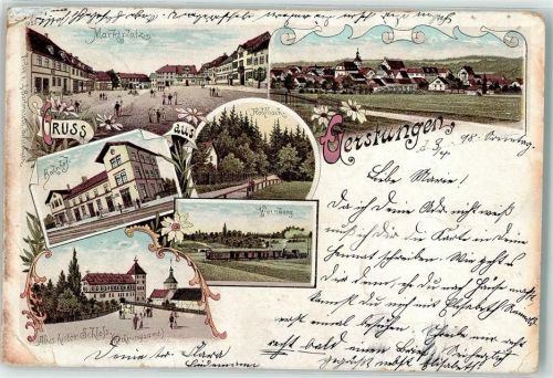 Gerstungen 1898 Bahnhof Marktplatz Altes Schloß Weinberg Lithographie