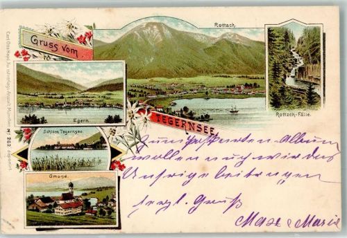 Tegernsee 1898 Schloss Kirche Gmund Rottach-Fälle
