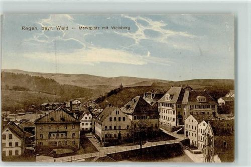 Regen 1912 Marktplatz mit Weinberg