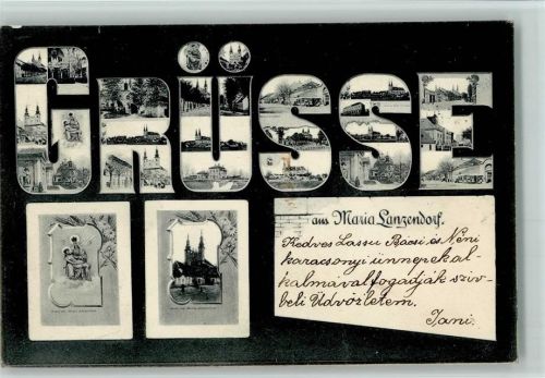 Maria-Lanzendorf In den Buchstaben sind Minibilder des Ortes