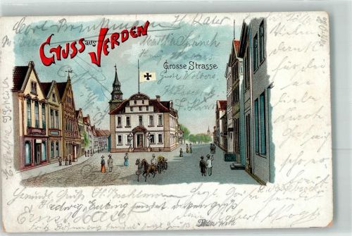 Verden 1903 Grosse Straße Kirche Kutsche Fahne Schwarz Weiss Kreuz Gruss