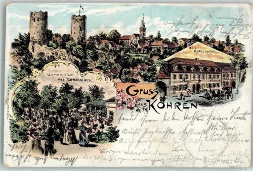 04655 O7234 Kohren-Sahlis 1900 Lithographie Hotel Ratskeller