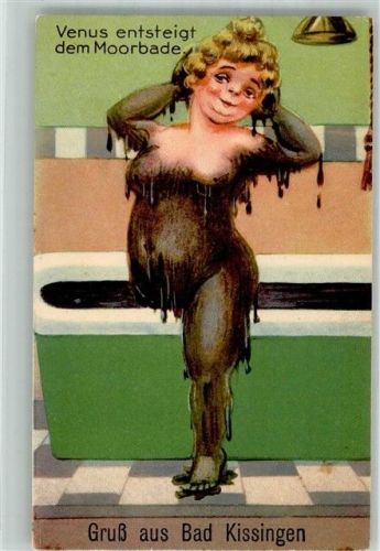W8730 Bad Kissingen Humor Venus entsteigt dem Moorbade Erotik Moorbad