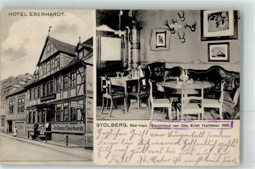 Stolberg 1913 Hotel Eberhardt Stammlokal von O. Erich Hartleben 1889