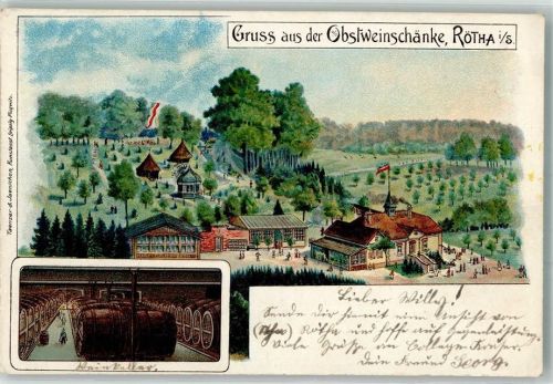 Rötha 1901 Gasthaus Obstweinschänke Faßkeller
