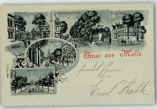 Melle 1900 Mühlenstraße Marktplatz Rathaus Postgebäude Bahnhofstraße