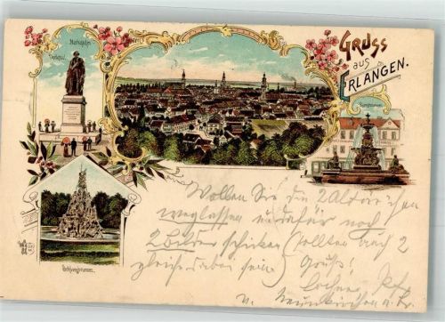 Erlangen 1898 Schloßbrunnen Markgrafen-Denkmal Kunstbrunnen Verlag Ottmar Zieher-München