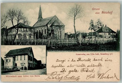 67000 Strasbourg Straßburg 1900 Foto AK Neuhof Kirche Gasthaus zum Adler Ort lt. Stempel
