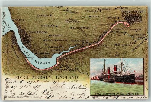 Manchester 1901 - River Mersey Dampfer R.M.S. Campania in the Mersey