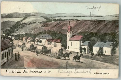 Hausleiten 1915 Kirche Gaisruck Transportwagen Pferde