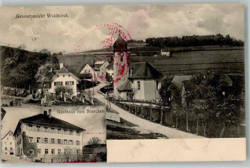 Waldkirch 1913 Gasthaus zum Storchen Überwachungsstellen-Stempel