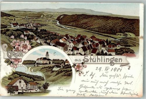 Stühlingen 1901 Lithographie Schloss