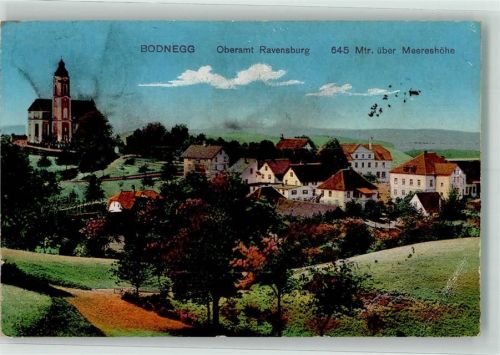 Bodnegg 1917 mit Kirche St.Ulriich und Magnus Feldpost WK I Grünkraut