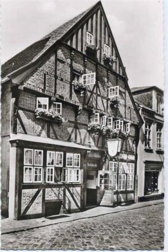 um 1950/60 Rendsburg, Restaurant Landsknecht, Fachwerk,Schöning & Co AKU1