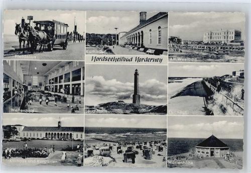 Norderney Pferdebus, Wellenbad, Kurhaus, Strand, Leuchtturm, Westbad, Marienhöhe