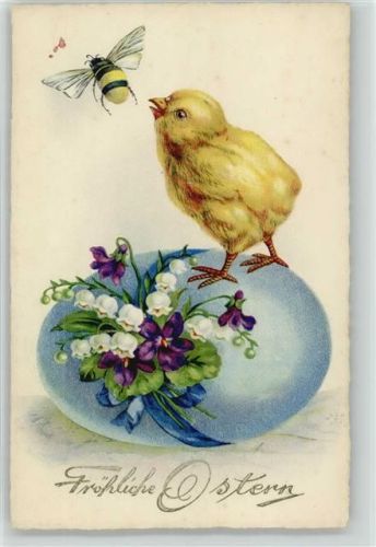 Litho Maiglöckchen Biene Küken Ostern Biene 1925