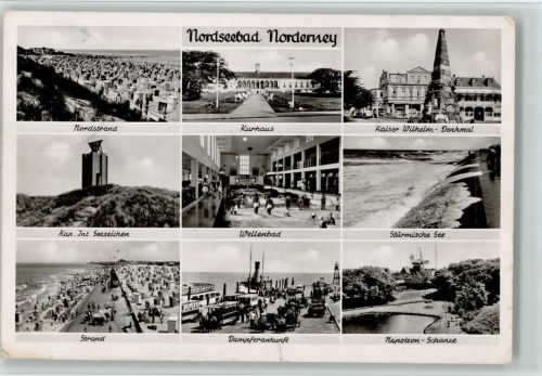 Norderney Nordstrand Kurhaus Kaiser Wilhelm-Denkmal Kap Int. Seezeichen Wellenbad Innenaufnahme Stürmische See Strand Dampferankunft Napoleon-Schanze Mehrfachaufnahme