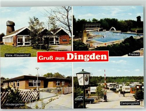 Dingden Rückseite mit Abschürfungen und Kleberesten Verw.-Klausenhof Freibad Kindergarten Campingplatz
