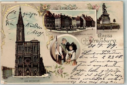 Strasbourg 1899 Münster Tracht Denkmal