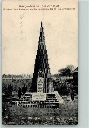 Avricourt 1916 Kriegerdenkmal 9. Res.-Armeekorps Feldpost WK I