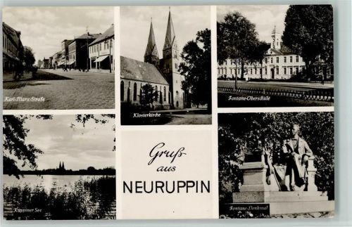 Neuruppin Karl-Marx-Straße Ruppiner See Klosterkirche Fontane-Oberschule Fontane-Denkmal Mehrfachaufnahme