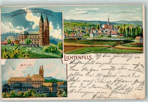 96215 W8620 Lichtenfels , Bay 1900 Lithographie Vierzehnheiligen Päpstliche Basilika Wallfahrtskirche Banz
