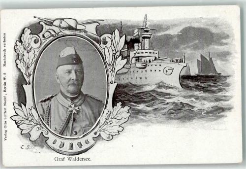 Lithographie Graf Waldersee Uniform Schiff