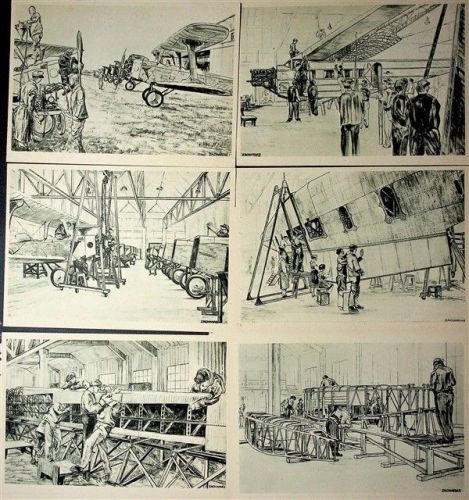 Augsburg Bayerische Flugzeugwerke sign. Alfred Zacharias Serie mit 6 AK im Originalumschlag Bau eines Flugzeugs
