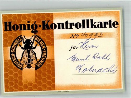 Aarau Honig Kontrollkarte Deutsch-Schweiz Bienen Freunde