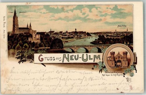 Neu-Ulm 1899 Ulmer Münster Portal der Friedens-Kaserne Kgl. bayer. 12. Inf. Regiment Ottmar Zieher