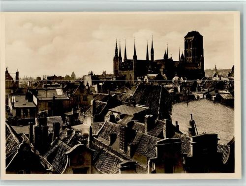 Danzig Gdansk - Blick über die Altstadt auf die Marienkirche Weltkunstkarte Nr. 184