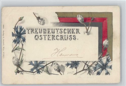 sign Durst - Treudeutscher Ostergruß Kornblume und Kätzchen, ca 1900 AK