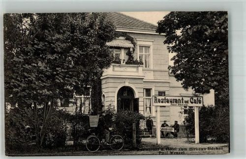 Neuruppin 1915 Gasthaus-Cafe zum Birkenwäldchen Garten Fahrrad