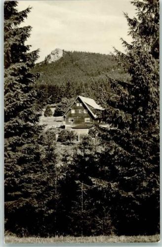 Oberschönau Kanzlersgrund Waldhaus mit Hoher SteinRückseite mit Abschürfungen bzw Kleberesten