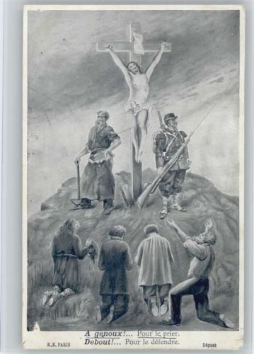 1904 Karikatur - Jesus am Kreuz bewacht von Soldat und einem Schmied - A genoux Pour le prier