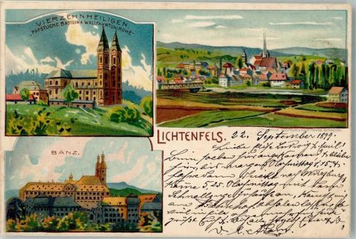 Lichtenfels 1899 Lithographie Vierzehnheiligen Päbstliche Basilika Banz