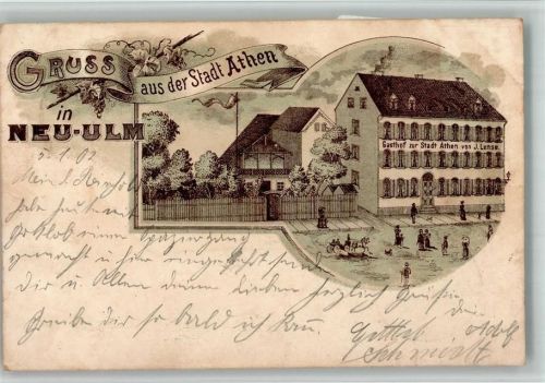 Neu-Ulm 1902 Gasthaus Zur Stadt Athen J. Lense Lithographie