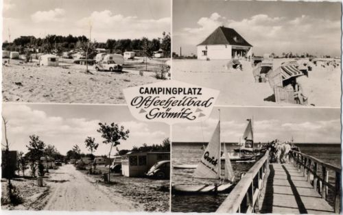 1961 Grömitz, Ostseeheilbad Grömitz, Strandkörbe, Segelboote, Wohnwagen,Christel Rißer jr.