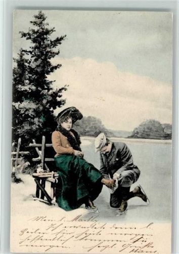 1903 Dame die Schlittschuhe binden AK
