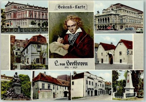 Wien Kunstverlag Böhm Gedenk-Karte Beethoven, Opernhaus, Wohnhaus, Grabstätte AK
