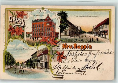 Neuruppin 1898 Gruss aus - Töchterschule, Friedr.Wilhelm Straße - Kunstverlag Winkler & Voigt