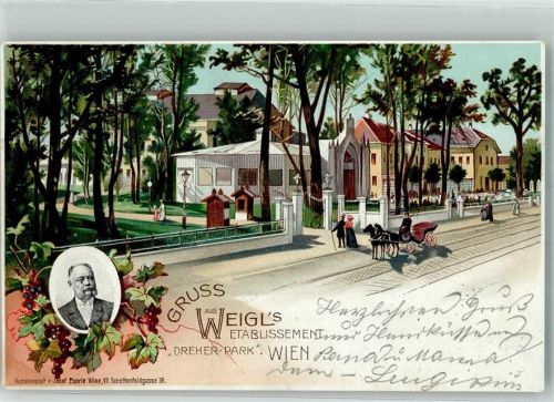 Wien 1900 Gasthaus Weigels Dreher Park Lithographie