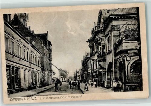 Homburg 1918 Eisenbahnstraße mit Postamt Fahrrad