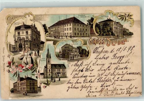 Deuben 1899 Rathaus Post Gasthaus zum sächs. Wolf Schulen ev. Kirche kath. Kirche