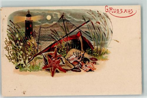 1900 Gruss aus Seesterne Leuchtturm Fischerboot AK