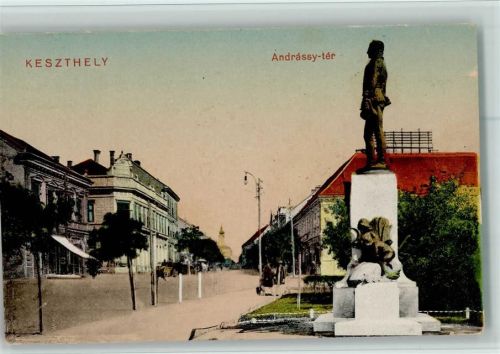 Keszthely Kesthell - Andrassy-ter, Kriegerdenkmal, Straße, gute Erhaltung AK