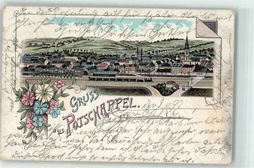 01705 O8210 Potschappel 1897 Lithographie Bahnhof Eisenbahn