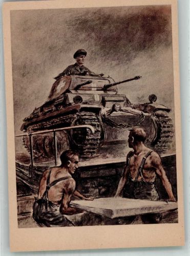Pioniere der Deutschen Wehrmacht Brückenbau für einen Panzer Panzer (WK I) Künstlerkarte