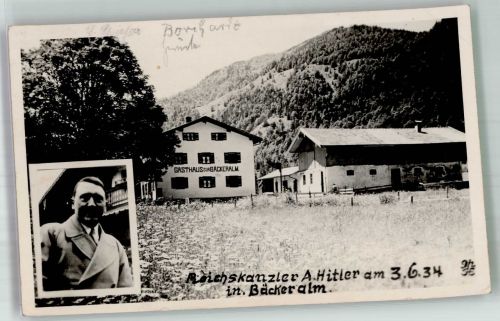 W8221 Inzell Am 3.6.34 Gasthaus zur Bäckeralm Hitler Foto AK