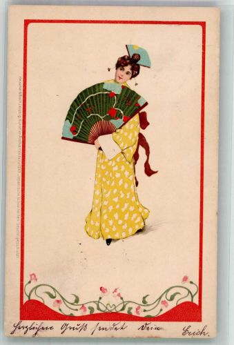 Jugendstil Meissner u. Buch Serie 1269 Japanische Schönheiten Geisha 1904 Lithographie / Künstlerkarte